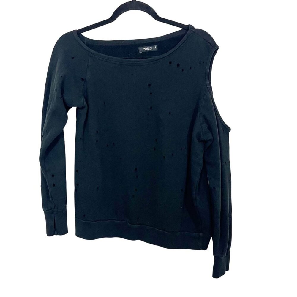 Michael Lauren Ventura Pullover Sweatshirt Black Holes Distressed - Size Small